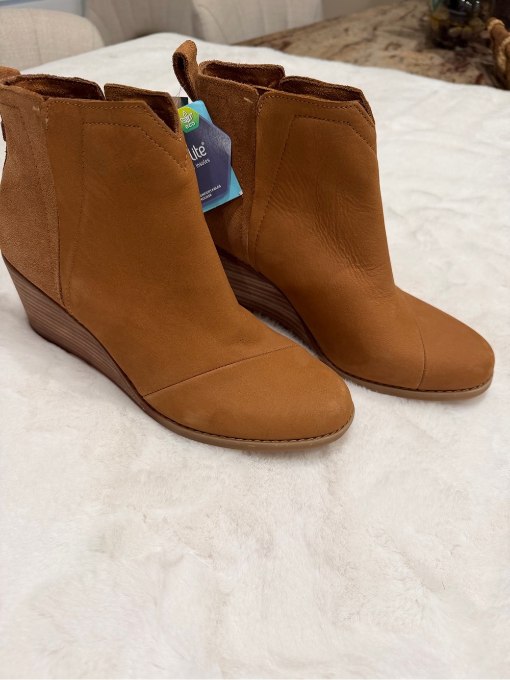 Toms Tan Leather Wedge Ankle Booties